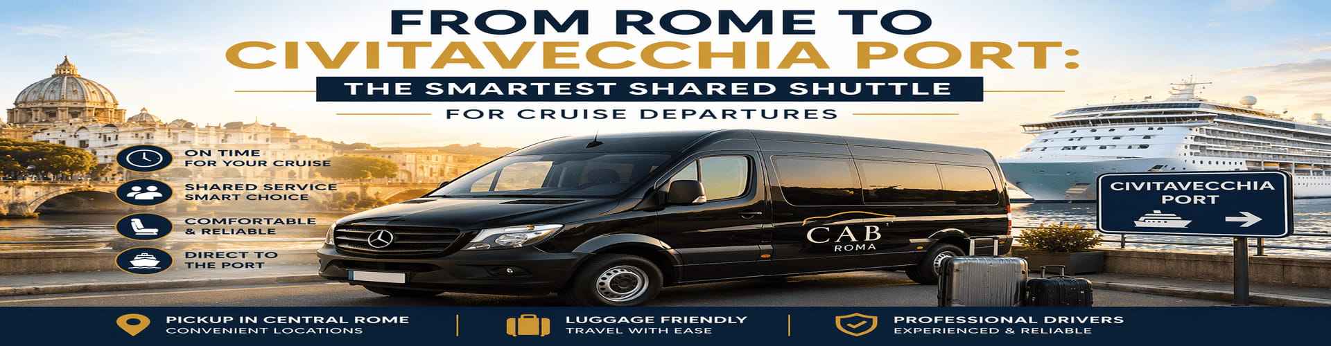 Rome to Civitavecchia Port transfer by shared shuttle, reliable cruise transport service